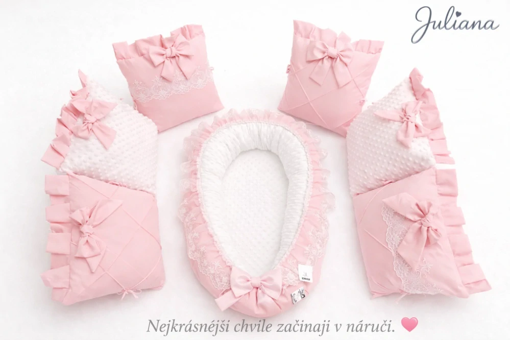 2 dílný Romantický set Sofie do dětské postýlky mantinel a hnízdečko - růžová