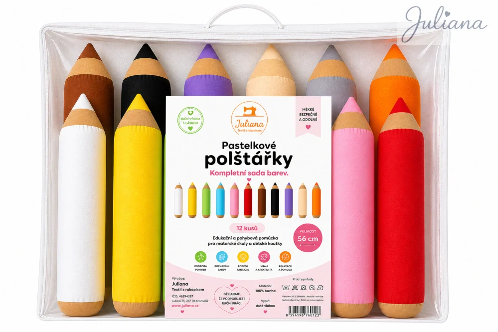 Edukativní pastelkové polštářky 56 cm - Kompletní sada
