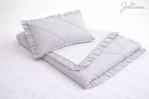 Romantické povlečení Sofie do dětské postýlky - bavlna & mikroplyš - barva šedá