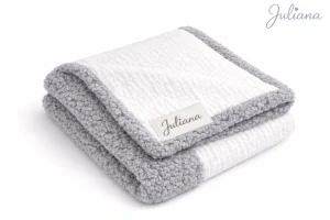Dětská deka - Bílý mušelín & plyš beránek - Barva šedá