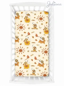Bavlněné prostěradlo do postýlky 60 x 120 cm - Veselé berušky na béžové