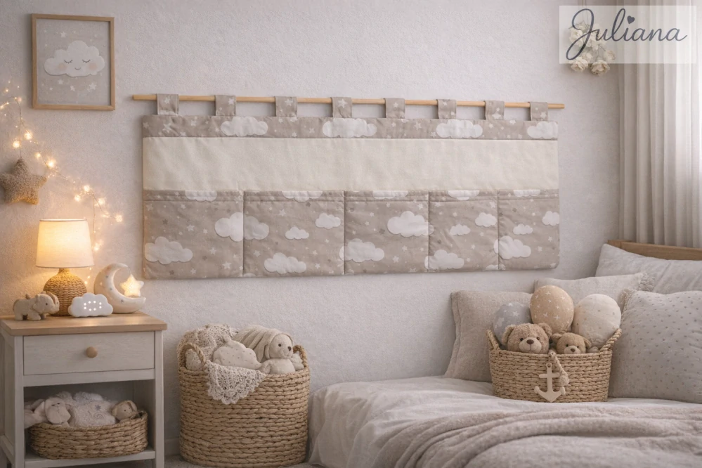 Kapsář za postel – ochrana stěny i praktický úložný prostor - Latté/mráček / krémová 
