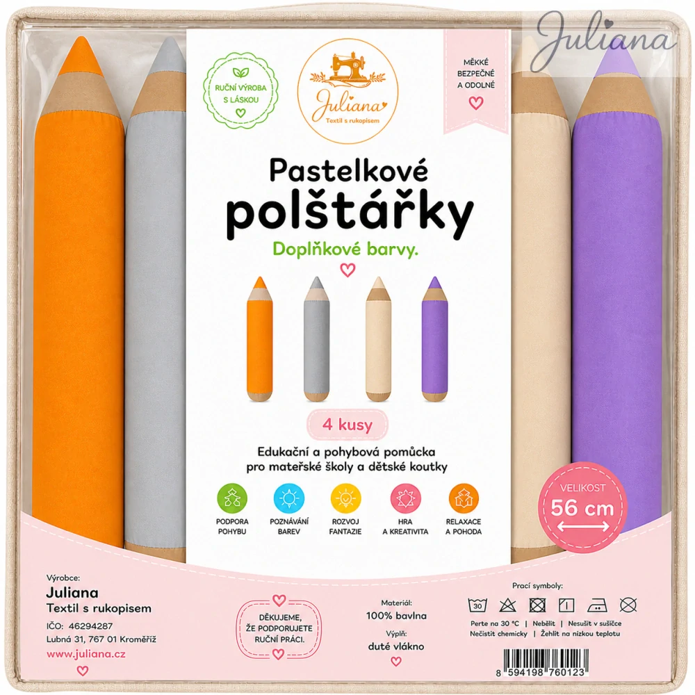 Edukativní pastelkové polštářky 56 cm - Dolpňková sada