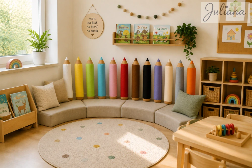 Edukativní pastelkové polštářky 56 cm - Kompletní sada