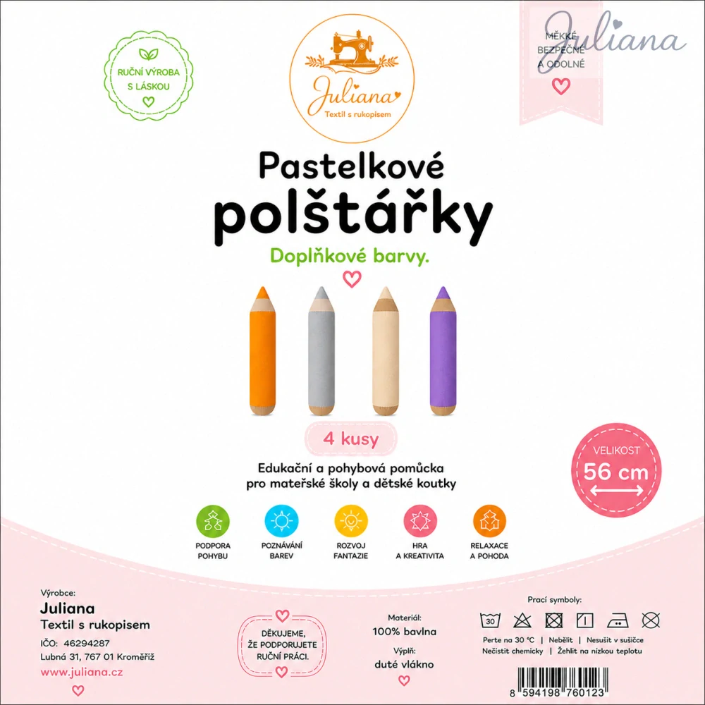 Edukativní pastelkové polštářky 56 cm - Dolpňková sada