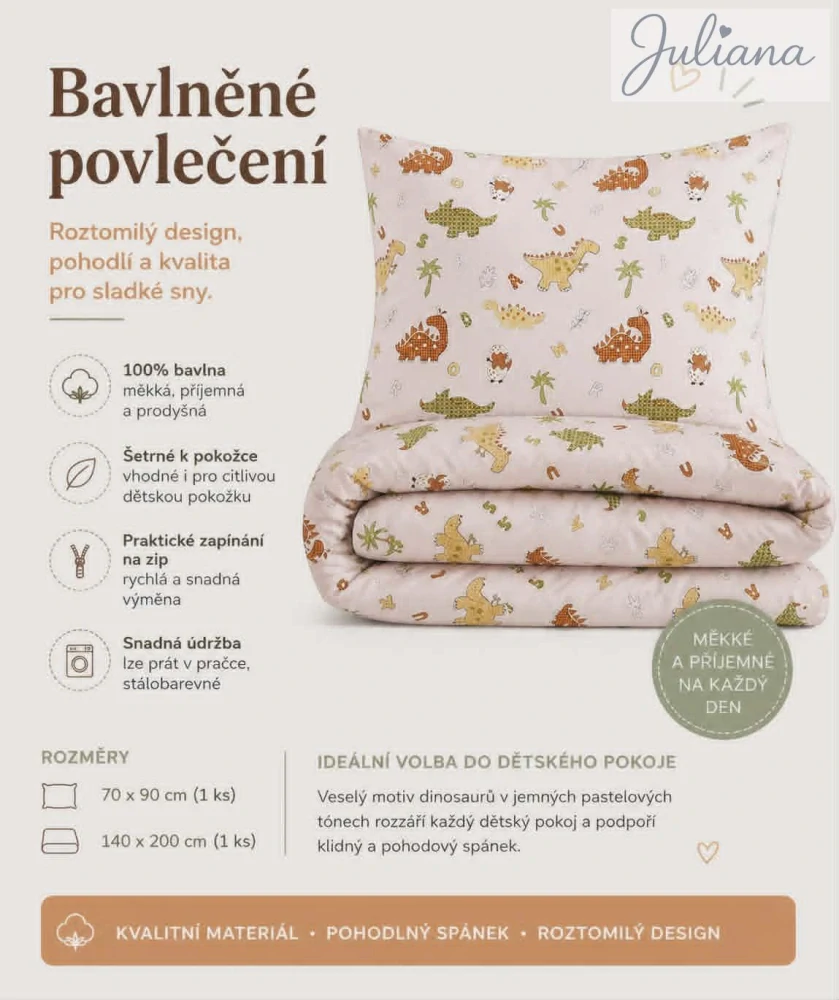 Bavlnené povlečení - Dinosauři na  růžové