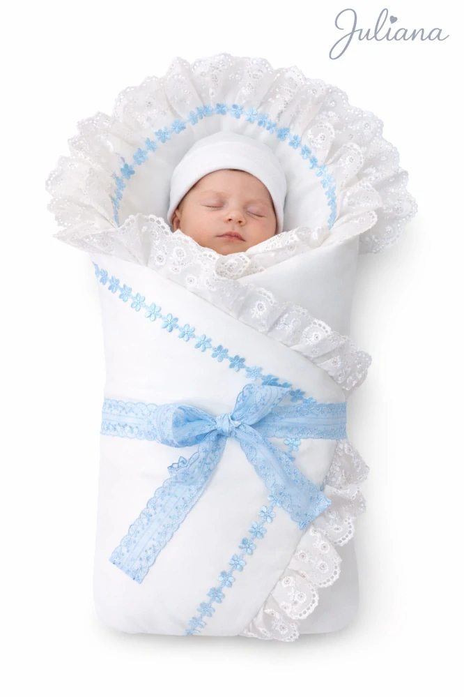 Romantická zavinovačka s madeirovou krajkou – modrá